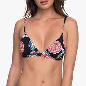3/$20 Roxy Womens Softly Love Printed Reversible Fixed Tri Bikini Top Black Pink